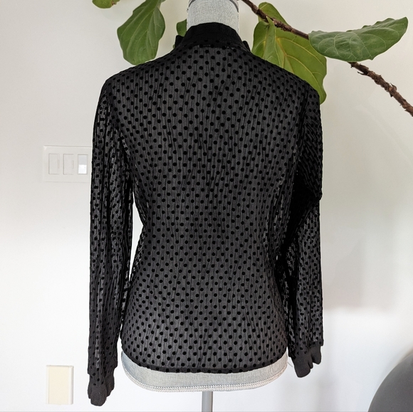 Zara Sheer Polka Dot Crinkle Mock Neck Blouse - Picture 5 of 6